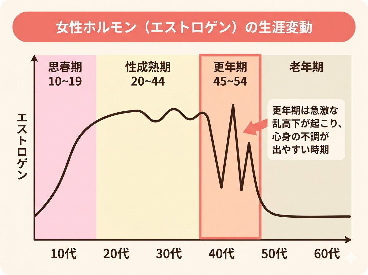 更年期 ホルモンの変動グラフ